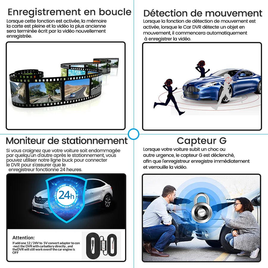 Dashcam, double caméra 1080P avant et intérieure, avec Vision nocturne IR, enregistrement en boucle, caméra DVR de voiture grand Angle.
