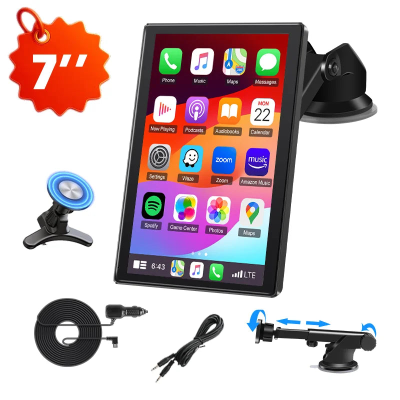 Autoradio écran universel 7/8/9" pour rétroviseur, orientation portrait, compatible CarPlay sans fil et Android Auto, lecteur multimédia vidéo