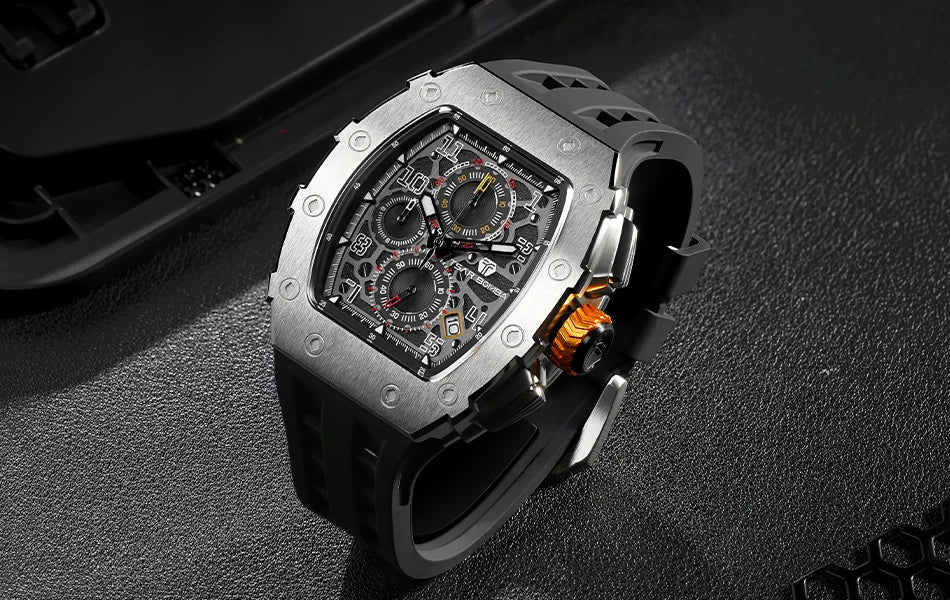 Montre Tonneau Luxe Homme – Acier Inoxydable Étanche