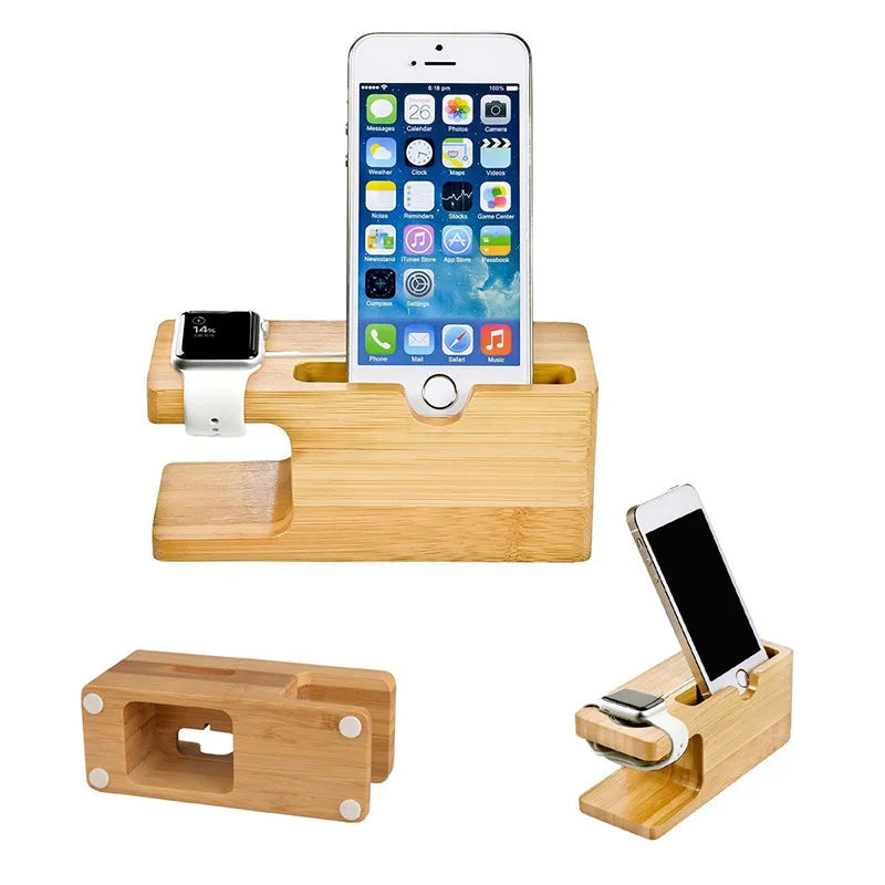Station de charge pour Apple Watch, support de téléphone, base en bois, chargeur pour Apple Watch, iWatch et iPhone, bambou