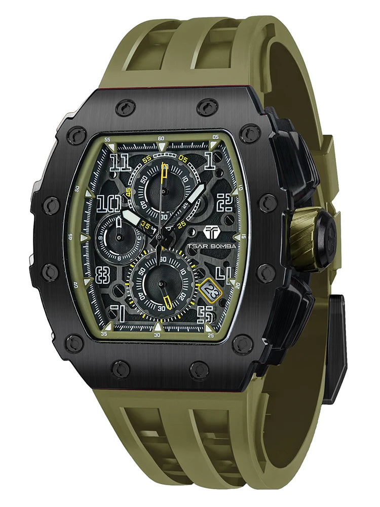 Montre Tonneau Luxe Homme – Acier Inoxydable Étanche