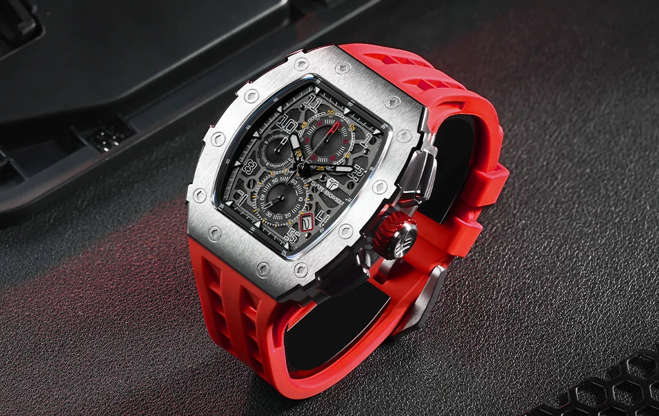 Montre Tonneau Luxe Homme – Acier Inoxydable Étanche