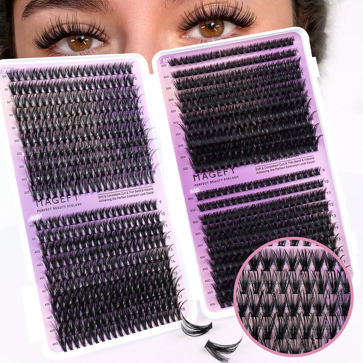 Kit d'extensions de cils MAGEFY à faire soi-même : 800 extensions de cils en touffes de 80D/100D, cils individuels fins (9-18 mm).
