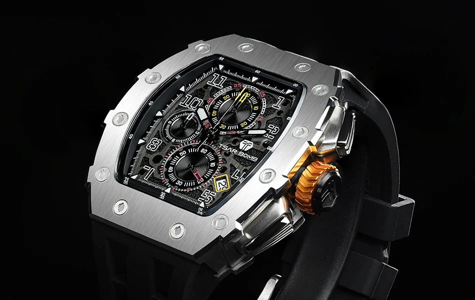 Montre Tonneau Luxe Homme – Acier Inoxydable Étanche