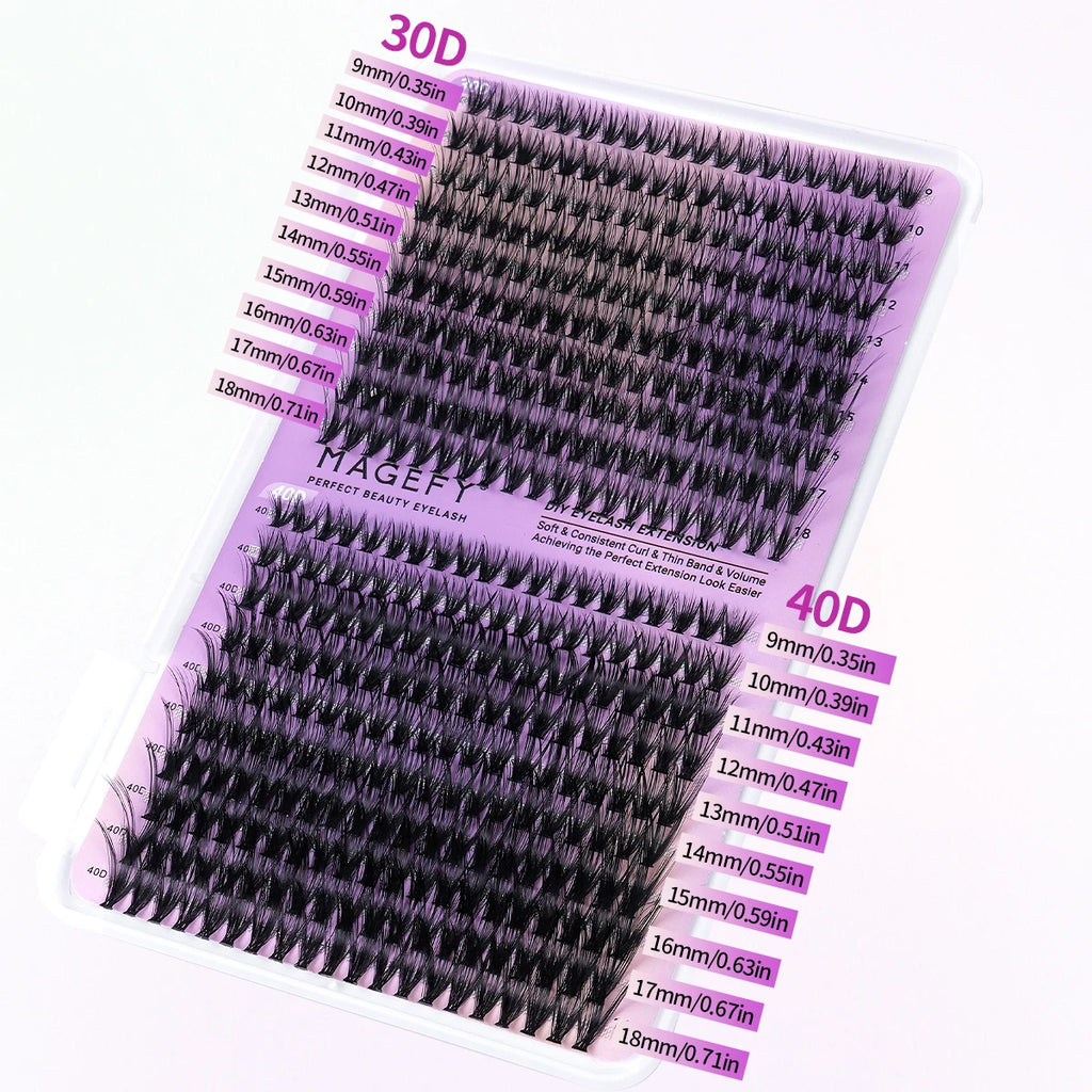 Kit d'extensions de cils MAGEFY à faire soi-même : 800 extensions de cils en touffes de 80D/100D, cils individuels fins (9-18 mm).