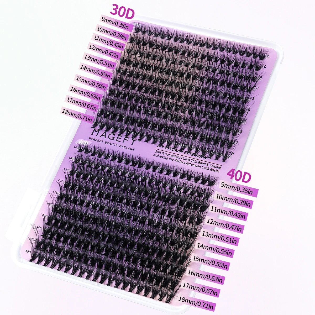 Kit d'extensions de cils MAGEFY à faire soi-même : 800 extensions de cils en touffes de 80D/100D, cils individuels fins (9-18 mm).