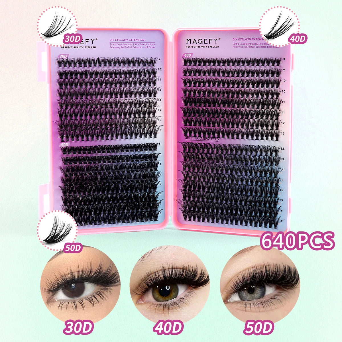 Kit d'extensions de cils MAGEFY à faire soi-même : 800 extensions de cils en touffes de 80D/100D, cils individuels fins (9-18 mm).