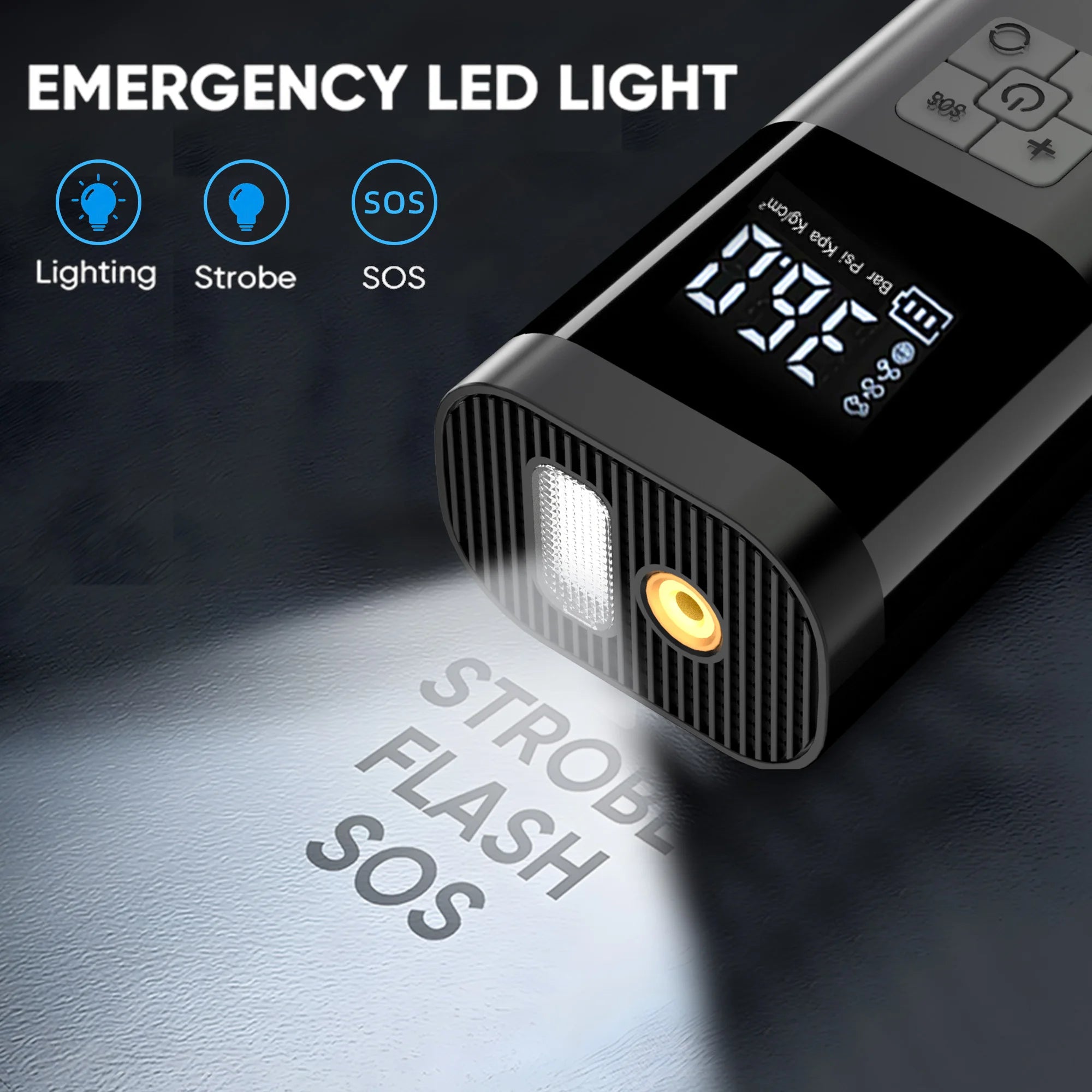 Compresseur d'air portable pour voiture, 3 fois plus rapide, 10,34 bars, sans fil, avec manomètre numérique, pour gonfler les pneus de voiture, moto et vélo.