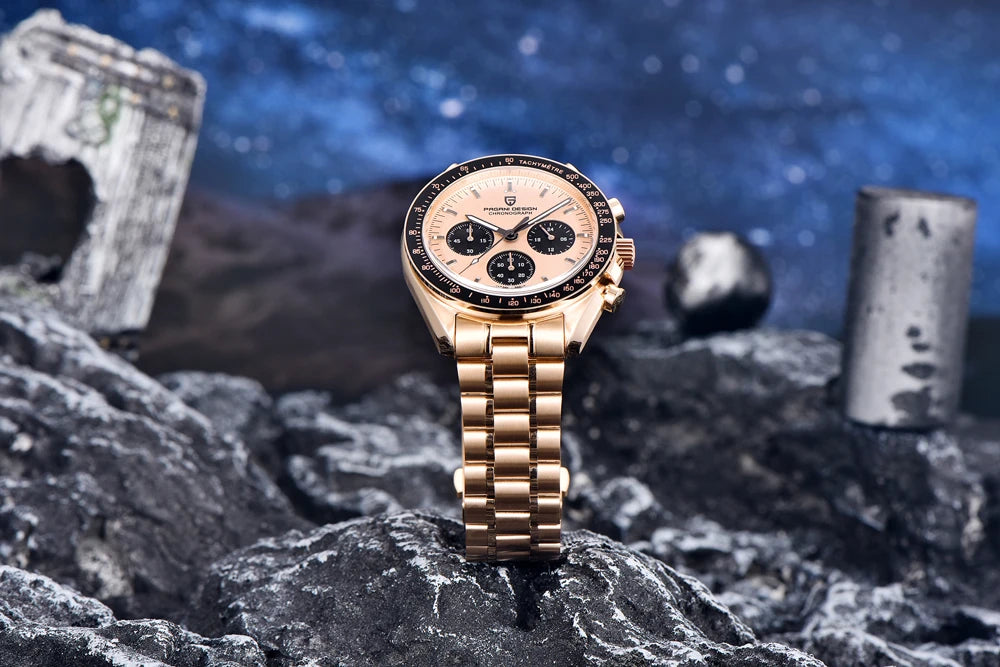 Montre Chronographe Homme Or – Quartz VK63, Verre Saphir Anti-Reflet