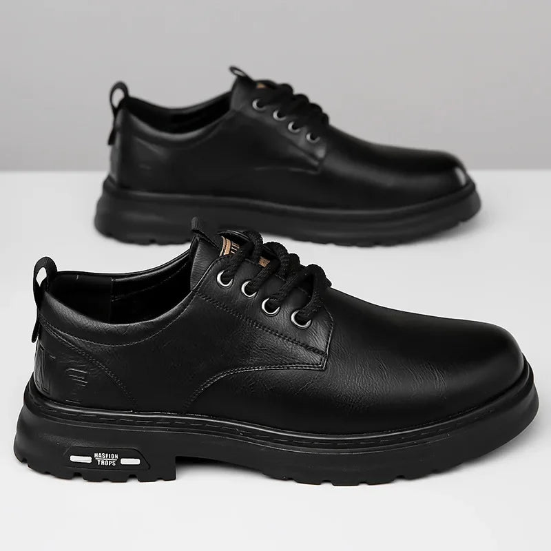 Chaussures décontractées en cuir pour hommes, chaussures à plateforme tendance et polyvalentes, chaussures de ville respirantes en cuir pour hommes