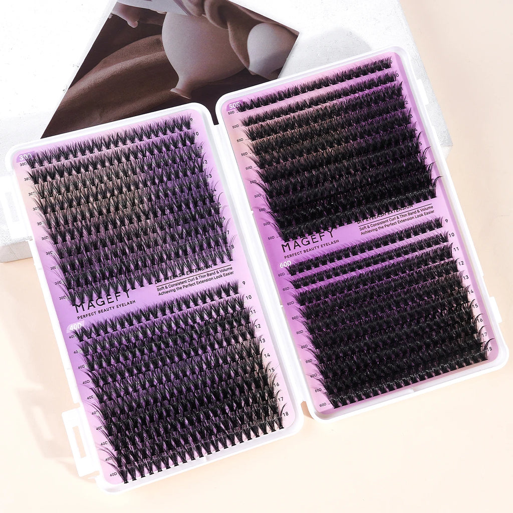 Kit d'extensions de cils MAGEFY à faire soi-même : 800 extensions de cils en touffes de 80D/100D, cils individuels fins (9-18 mm).