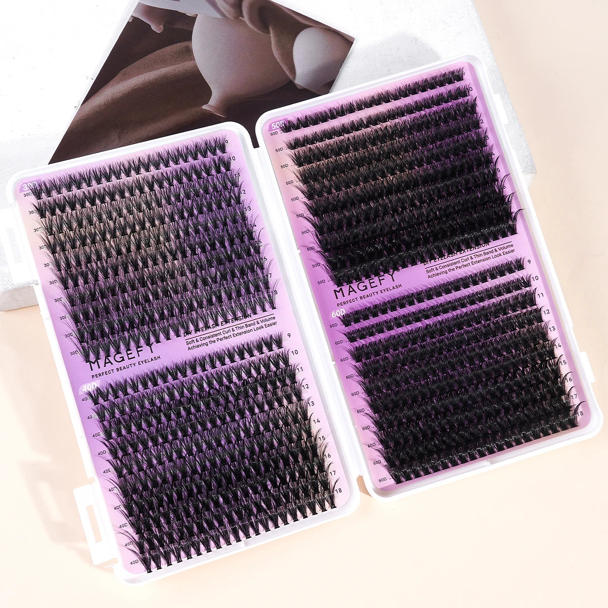 Kit d'extensions de cils MAGEFY à faire soi-même : 800 extensions de cils en touffes de 80D/100D, cils individuels fins (9-18 mm).