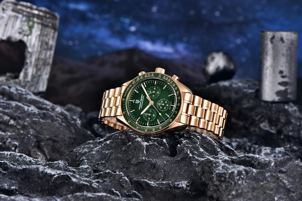 Montre Chronographe Homme Or – Quartz VK63, Verre Saphir Anti-Reflet