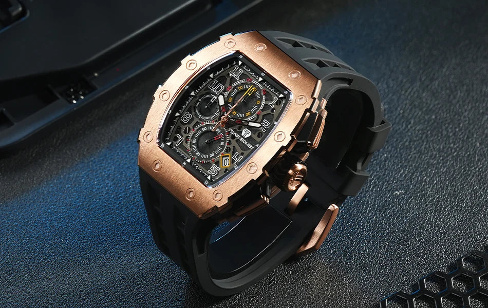Montre Tonneau Luxe Homme – Acier Inoxydable Étanche