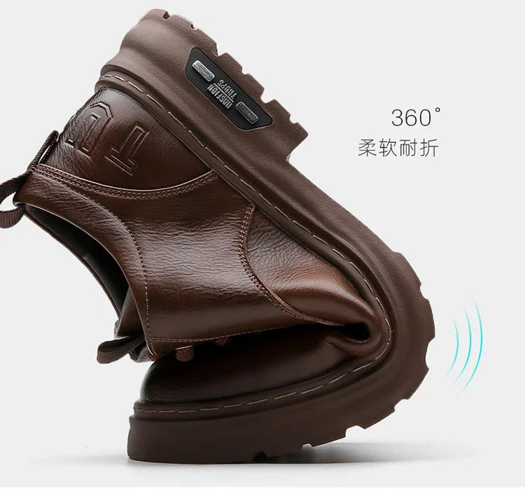 Chaussures décontractées en cuir pour hommes, chaussures à plateforme tendance et polyvalentes, chaussures de ville respirantes en cuir pour hommes