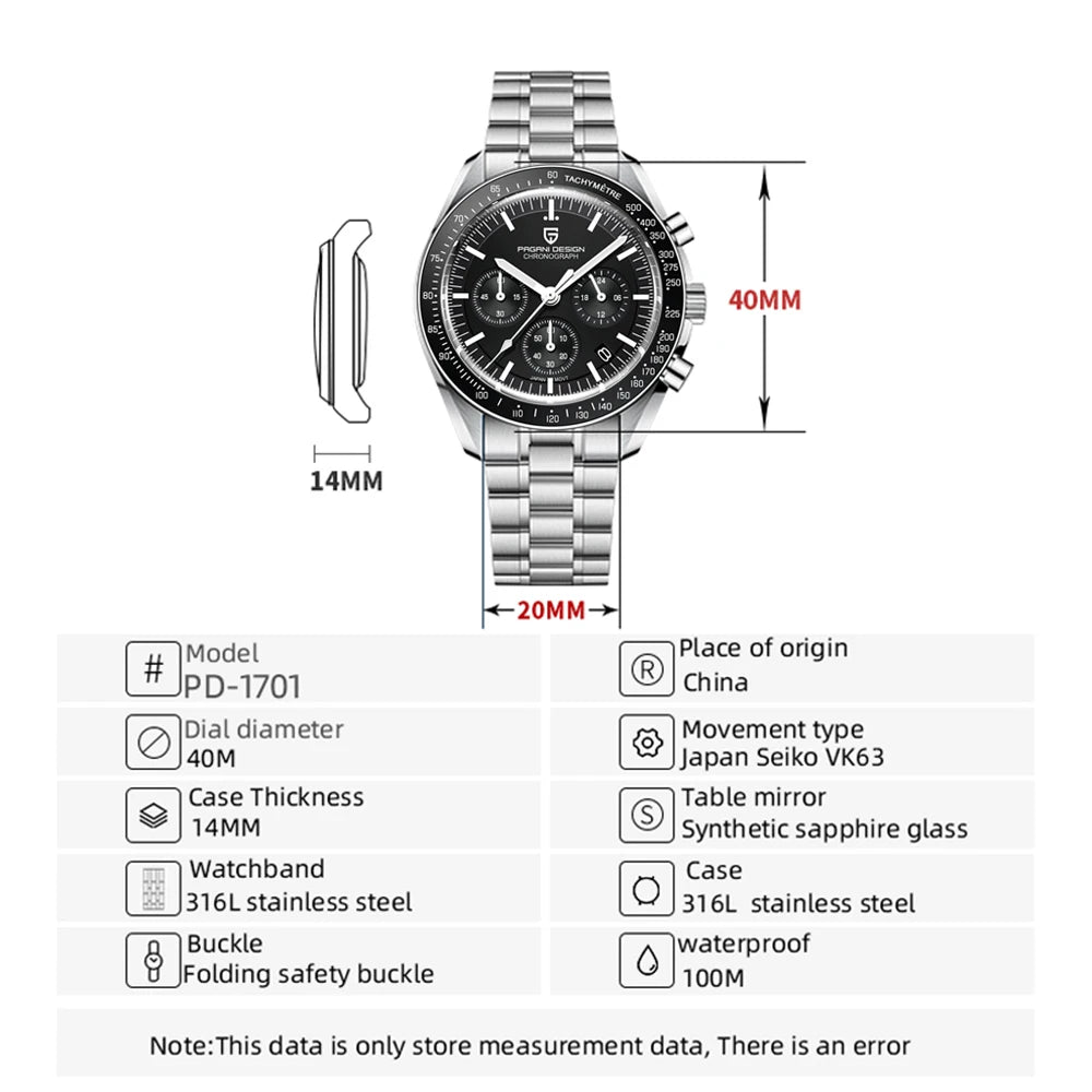 Montre Chronographe Homme Or – Quartz VK63, Verre Saphir Anti-Reflet