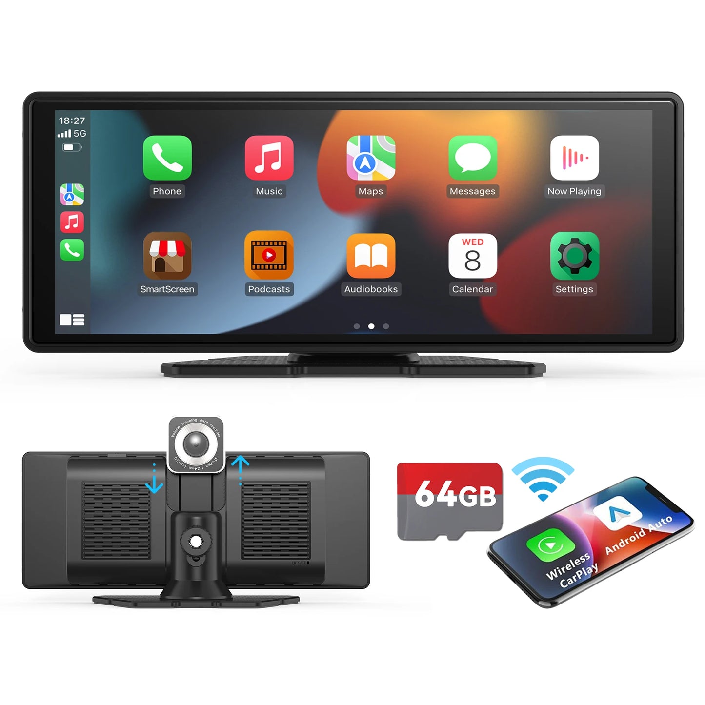 Autoradio multimédia Pionray 7/9/10,26 pouces compatible CarPlay et Android Auto, écran tactile IPS, prise en charge AUX, USB et caméra de recul