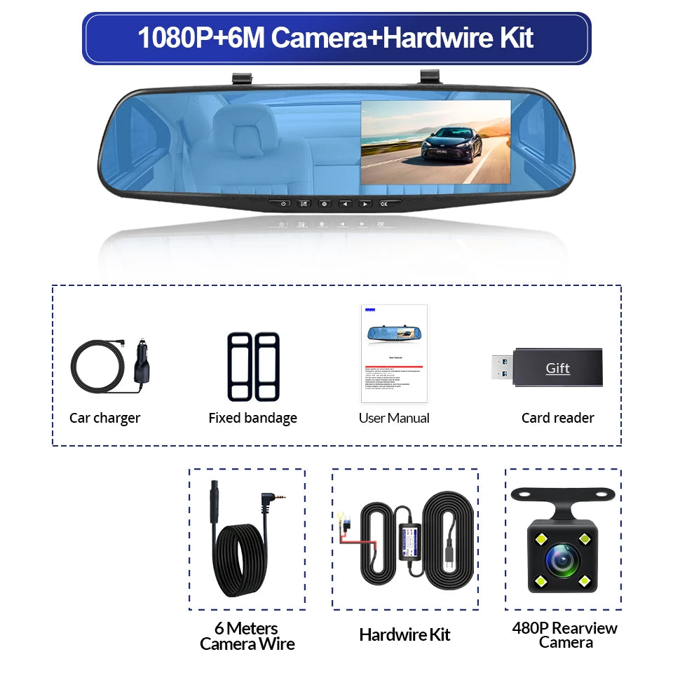 Dashcam, double caméra 1080P avant et intérieure, avec Vision nocturne IR, enregistrement en boucle, caméra DVR de voiture grand Angle.