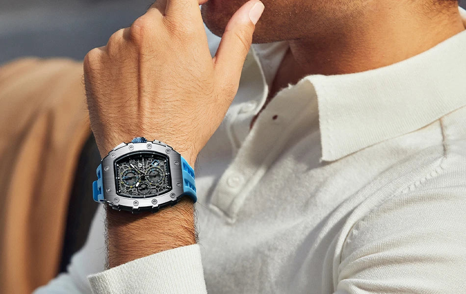 Montre Tonneau Luxe Homme – Acier Inoxydable Étanche