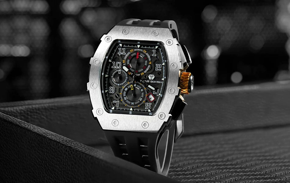 Montre Tonneau Luxe Homme – Acier Inoxydable Étanche
