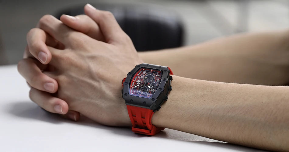 Montre Tonneau Luxe Homme – Acier Inoxydable Étanche