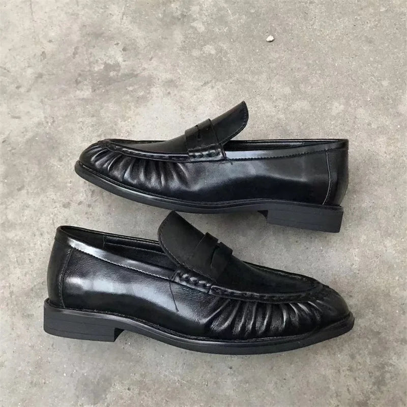 Nouvelles chaussures plates rétro françaises en cuir de veau véritable, fabriquées à la main, semelle en caoutchouc Le Fu pour femme, confortables et décontractées, faciles à enfiler.