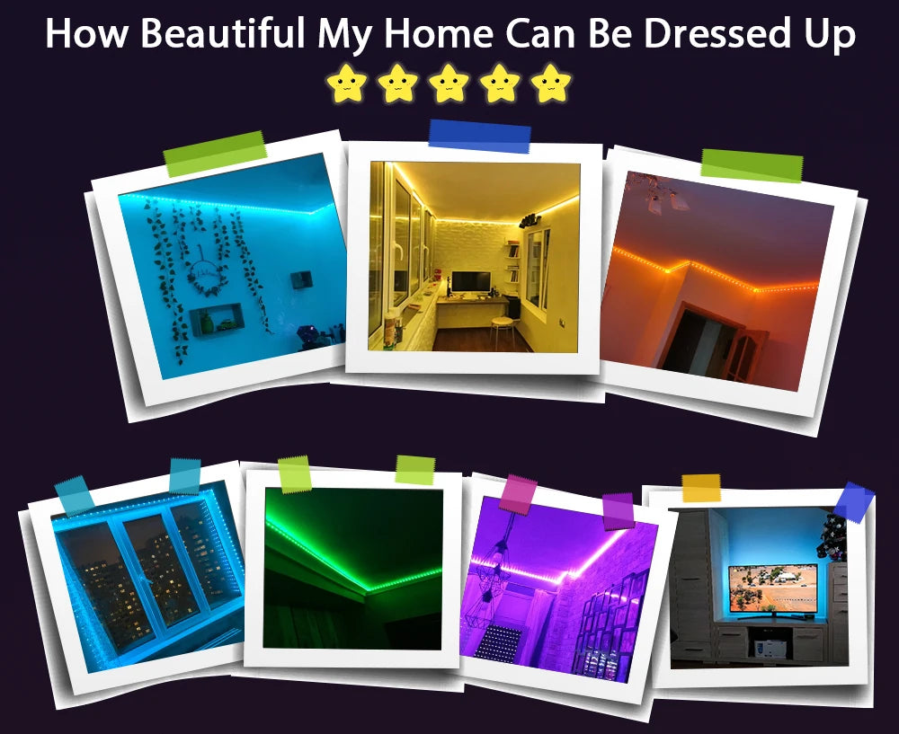 Bande LED RGB, 5V, 1M-30M, 16 millions de couleurs, RGB, synchronisation musicale, changement de couleur pour fêtes et maison