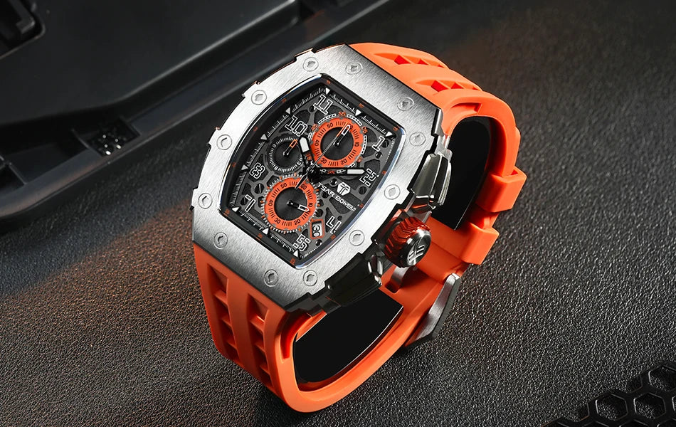 Montre Tonneau Luxe Homme – Acier Inoxydable Étanche