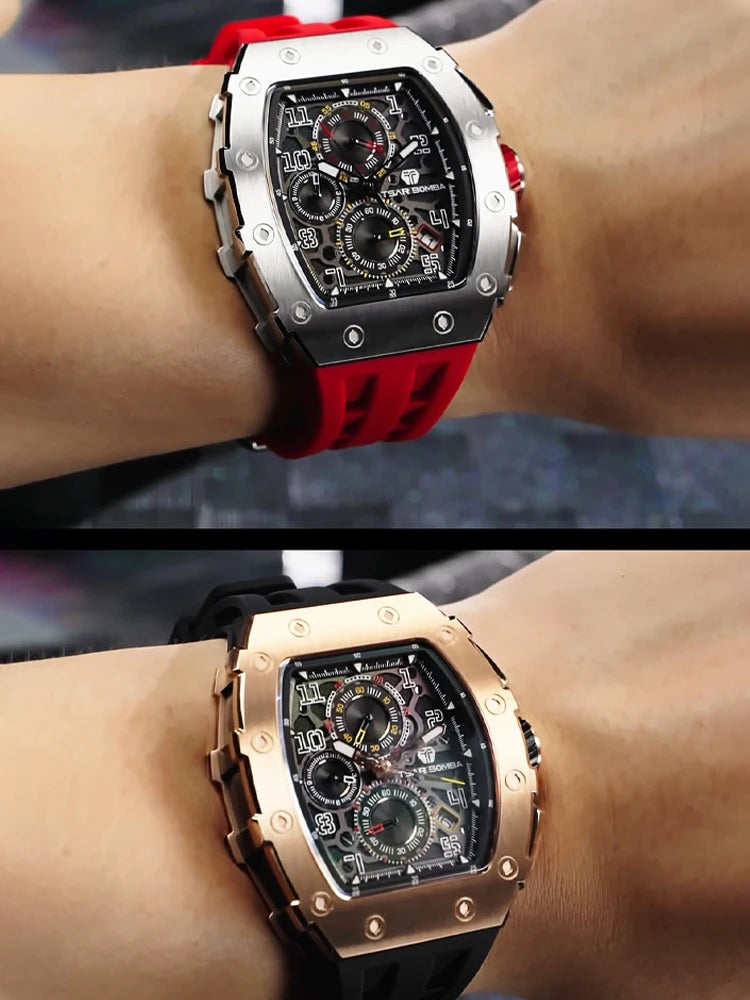 Montre Tonneau Luxe Homme – Acier Inoxydable Étanche
