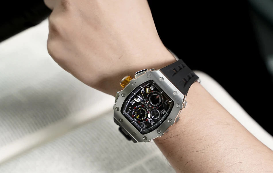 Montre Tonneau Luxe Homme – Acier Inoxydable Étanche
