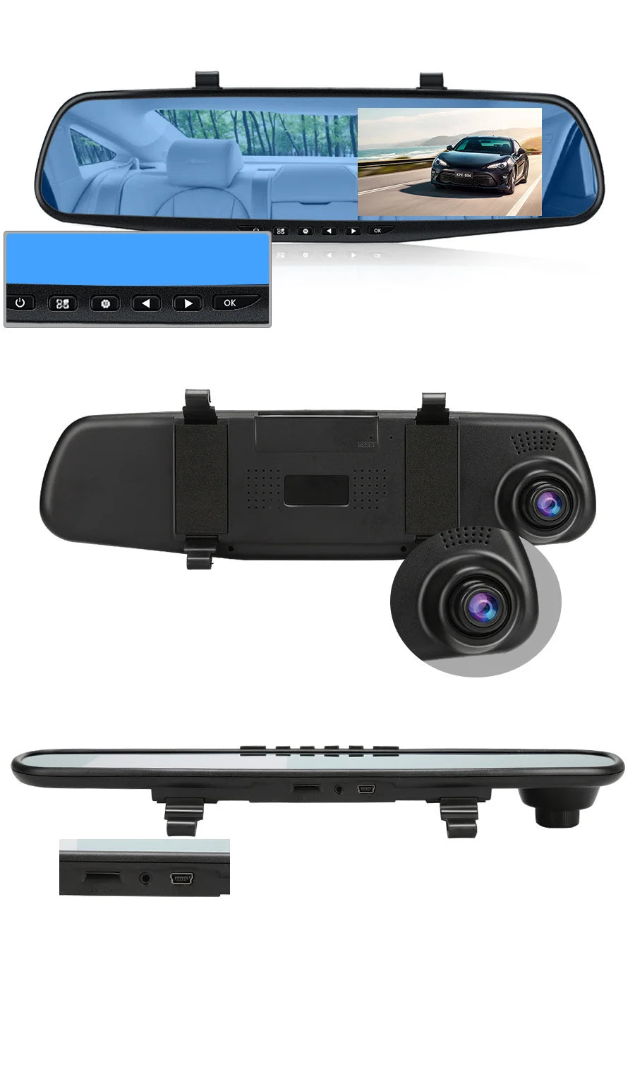 Dashcam, double caméra 1080P avant et intérieure, avec Vision nocturne IR, enregistrement en boucle, caméra DVR de voiture grand Angle.