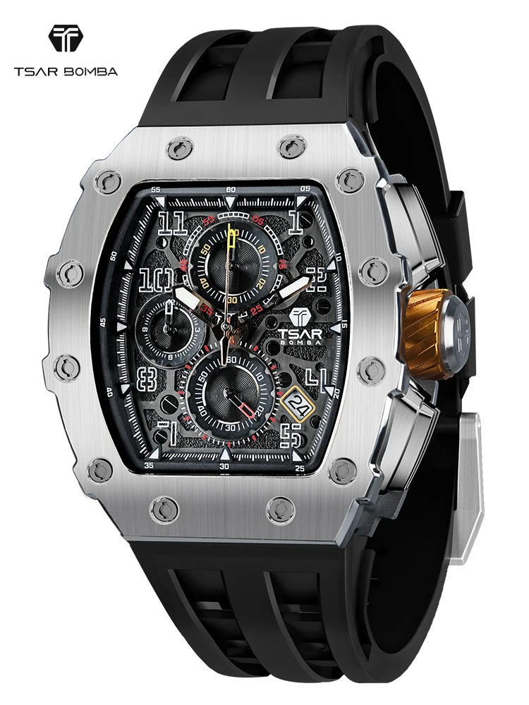 Montre Tonneau Luxe Homme – Acier Inoxydable Étanche