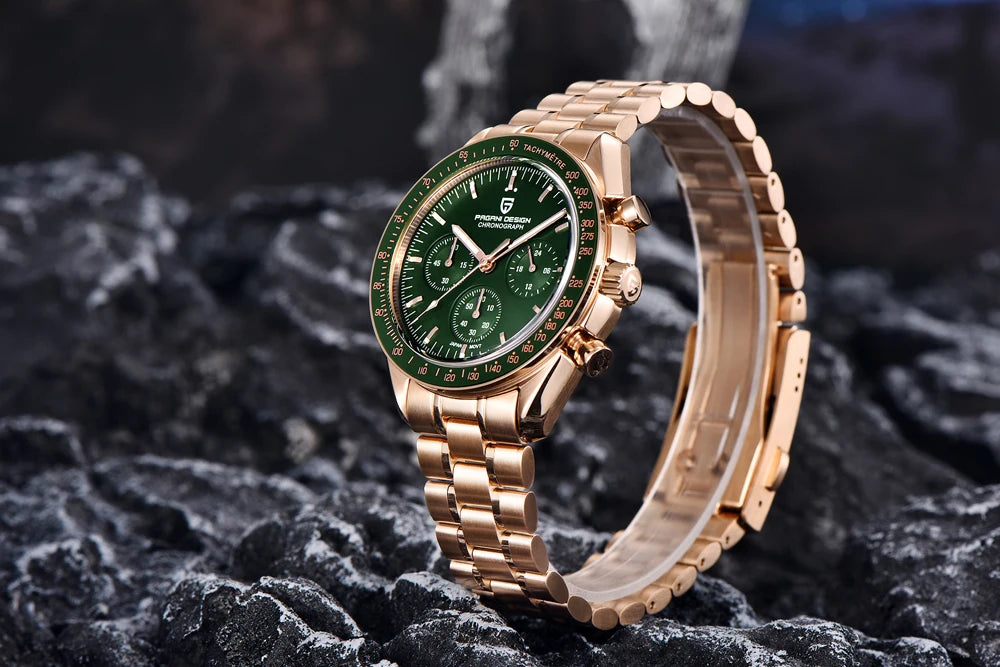 Montre Chronographe Homme Or – Quartz VK63, Verre Saphir Anti-Reflet