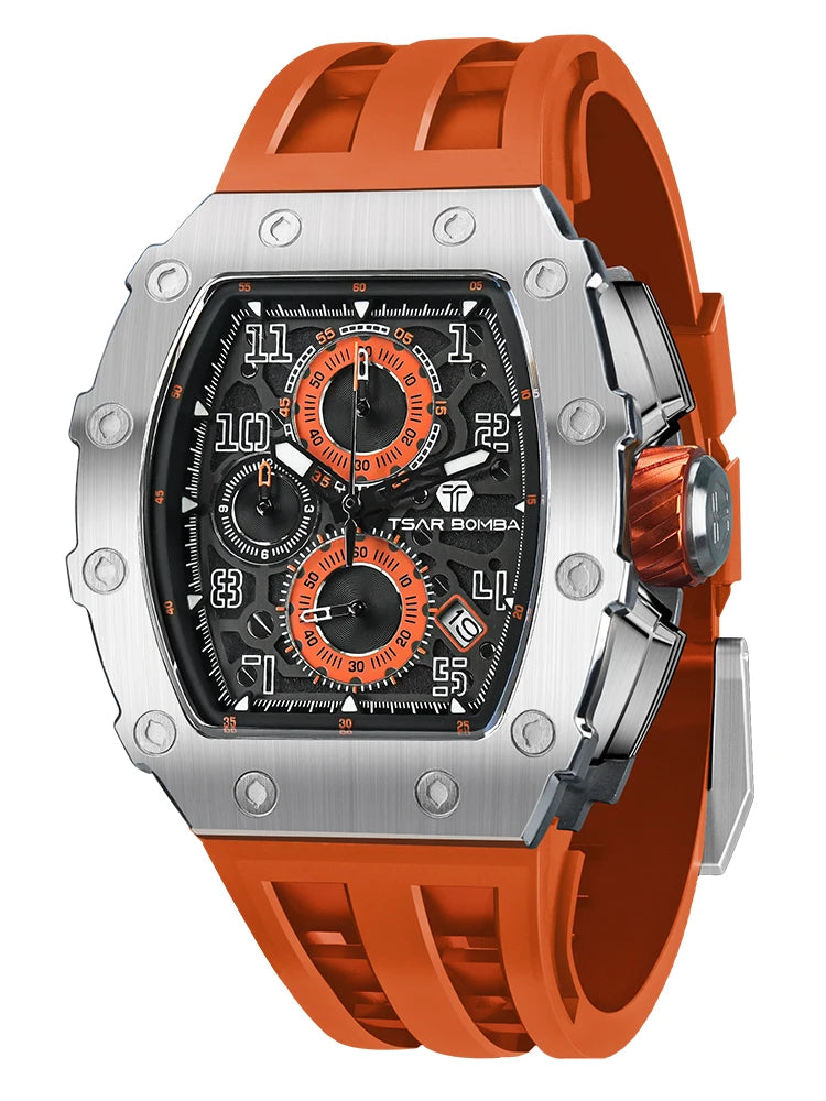 Montre Tonneau Luxe Homme – Acier Inoxydable Étanche