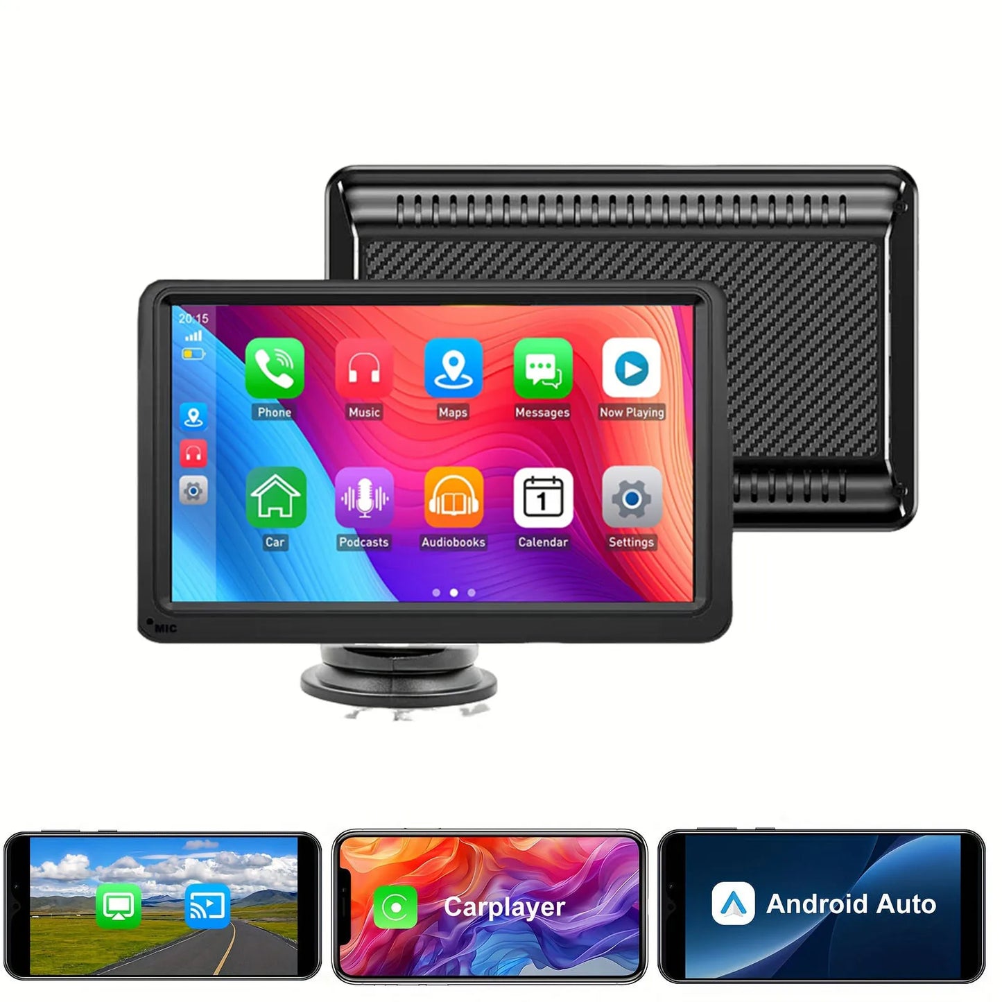 Écran CarPlay Portable 7” HD – Apple CarPlay & Android Auto Sans Fil, Bluetooth, GPS, Écran Tactile pour Voiture