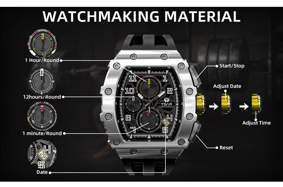 Montre Tonneau Luxe Homme – Acier Inoxydable Étanche