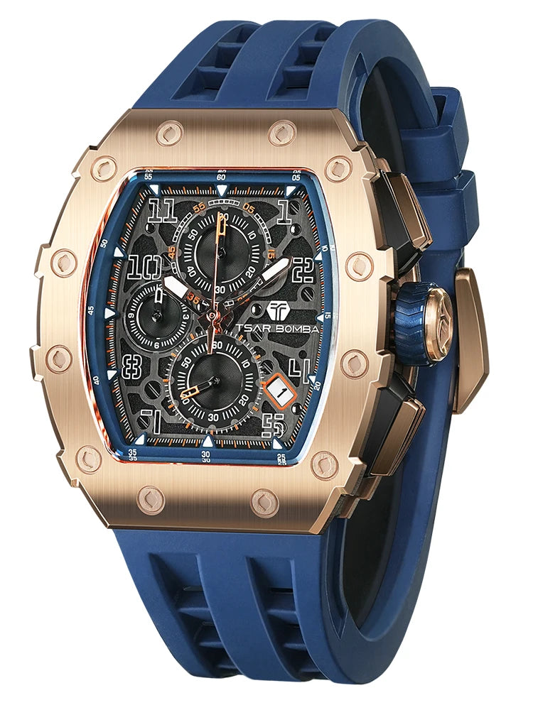 Montre Tonneau Luxe Homme – Acier Inoxydable Étanche