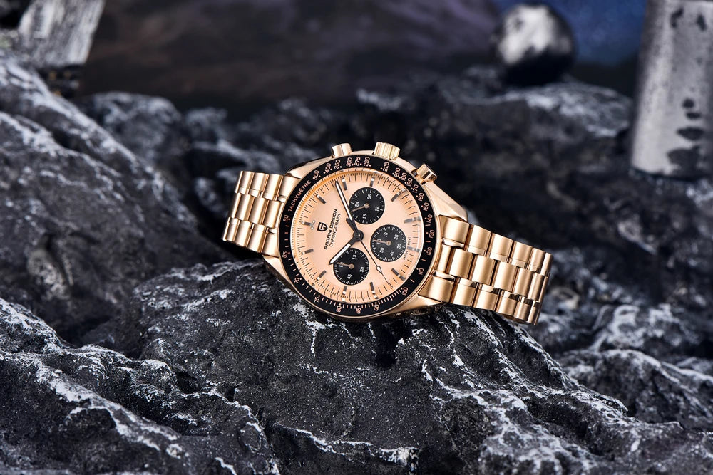 Montre Chronographe Homme Or – Quartz VK63, Verre Saphir Anti-Reflet