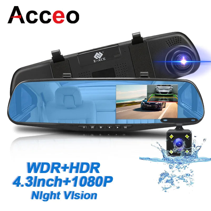 Dashcam, double caméra 1080P avant et intérieure, avec Vision nocturne IR, enregistrement en boucle, caméra DVR de voiture grand Angle.