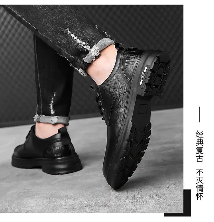 Chaussures décontractées en cuir pour hommes, chaussures à plateforme tendance et polyvalentes, chaussures de ville respirantes en cuir pour hommes