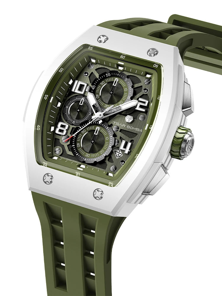 Montre Tonneau Luxe Homme – Acier Inoxydable Étanche