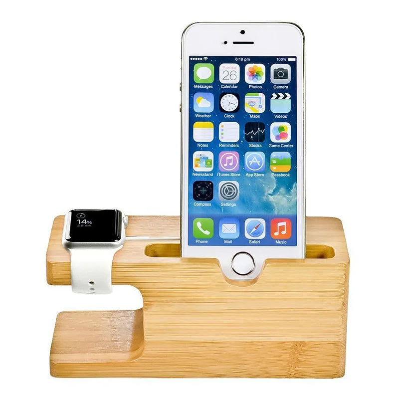 Station de charge pour Apple Watch, support de téléphone, base en bois, chargeur pour Apple Watch, iWatch et iPhone, bambou