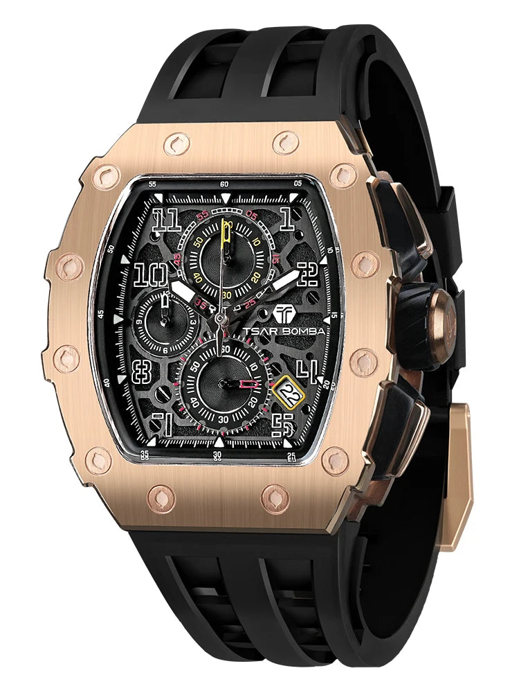 Montre Tonneau Luxe Homme – Acier Inoxydable Étanche