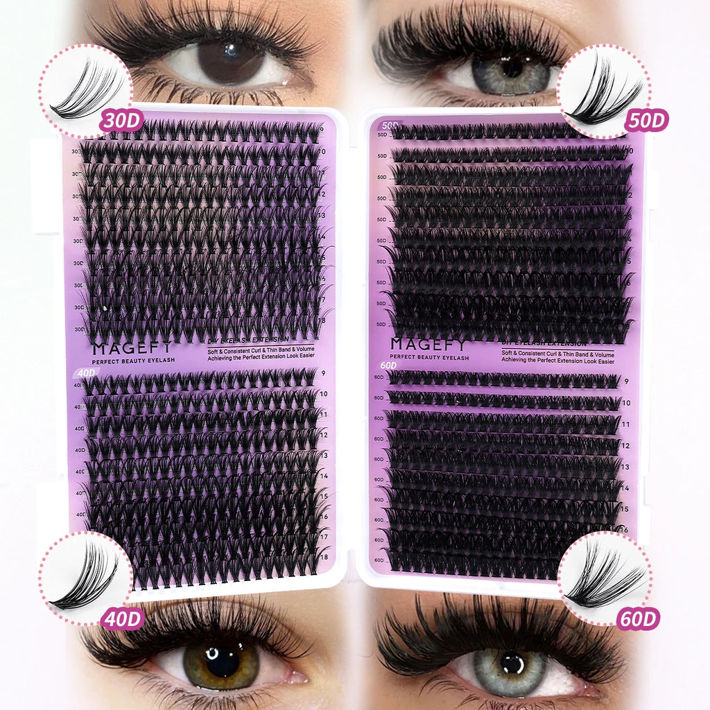 Kit d'extensions de cils MAGEFY à faire soi-même : 800 extensions de cils en touffes de 80D/100D, cils individuels fins (9-18 mm).