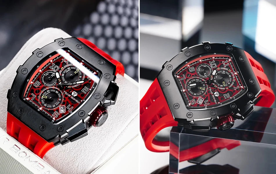 Montre Tonneau Luxe Homme – Acier Inoxydable Étanche