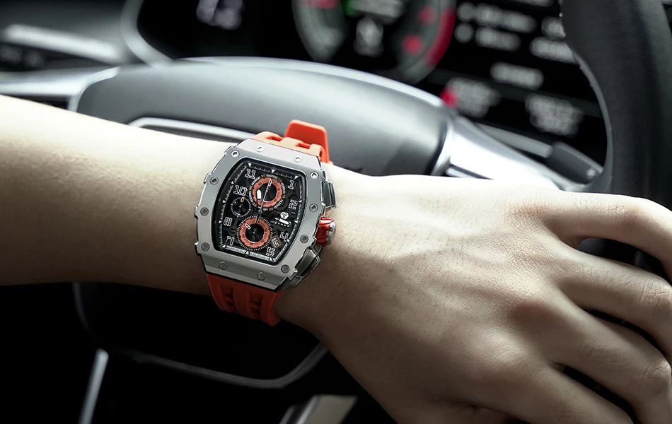 Montre Tonneau Luxe Homme – Acier Inoxydable Étanche
