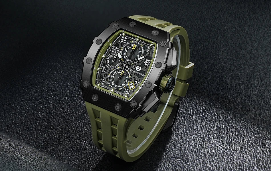 Montre Tonneau Luxe Homme – Acier Inoxydable Étanche