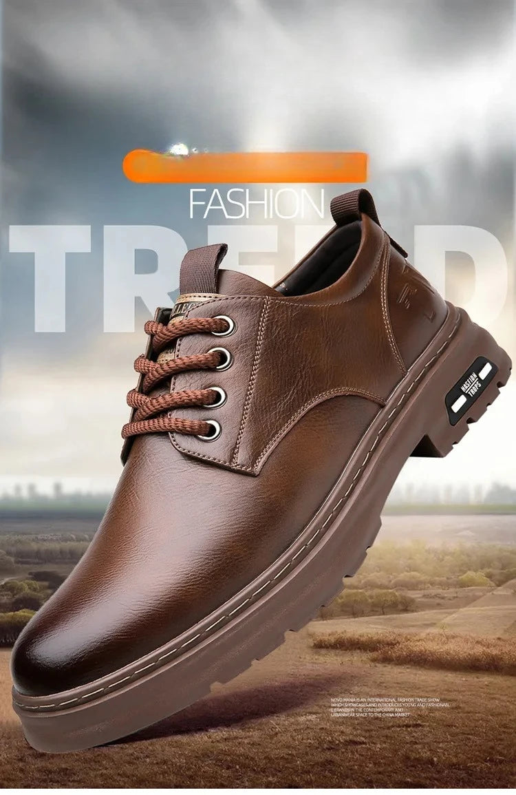 Chaussures décontractées en cuir pour hommes, chaussures à plateforme tendance et polyvalentes, chaussures de ville respirantes en cuir pour hommes