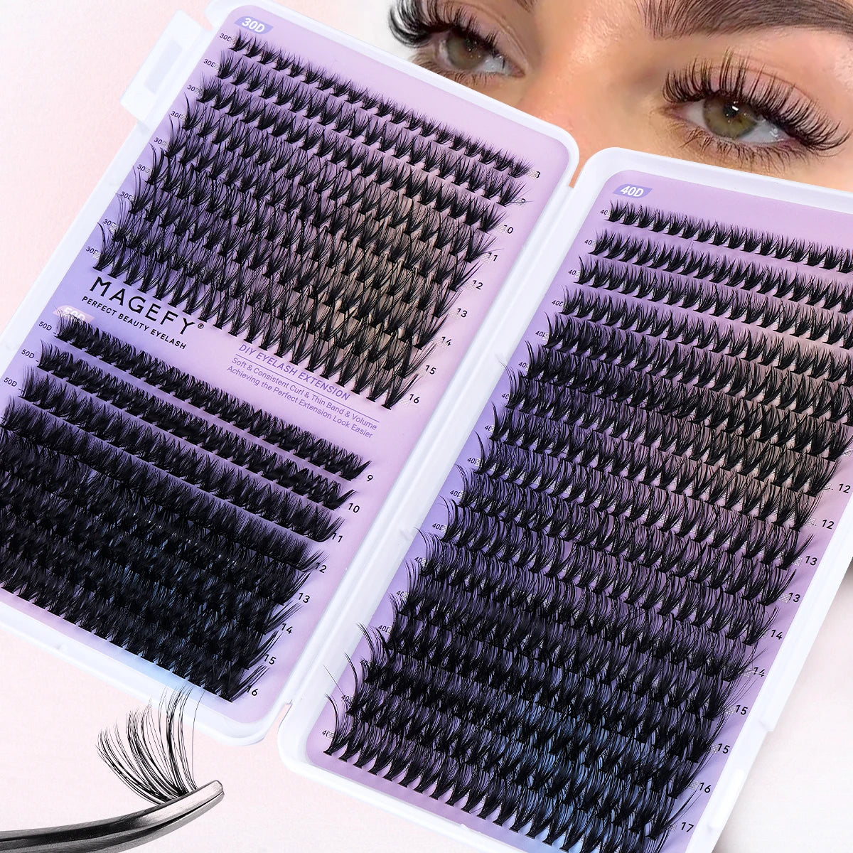 Kit d'extensions de cils MAGEFY à faire soi-même : 800 extensions de cils en touffes de 80D/100D, cils individuels fins (9-18 mm).