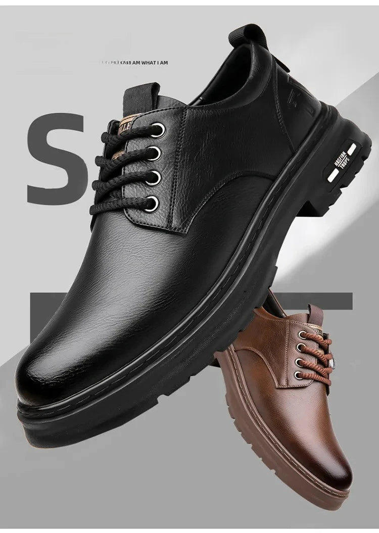 Chaussures décontractées en cuir pour hommes, chaussures à plateforme tendance et polyvalentes, chaussures de ville respirantes en cuir pour hommes